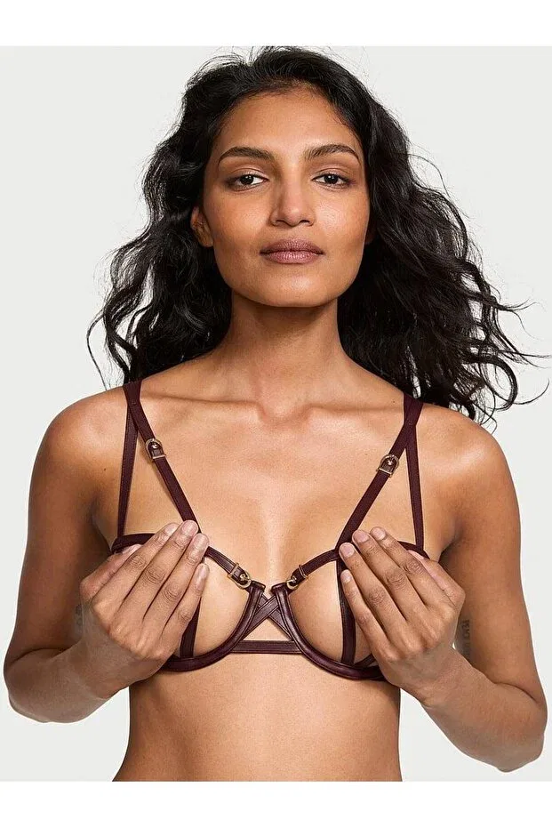 Женский бюстгальтер-балконет с открытой спинкой из кожзама Victoria'S Secret, Burgundy
