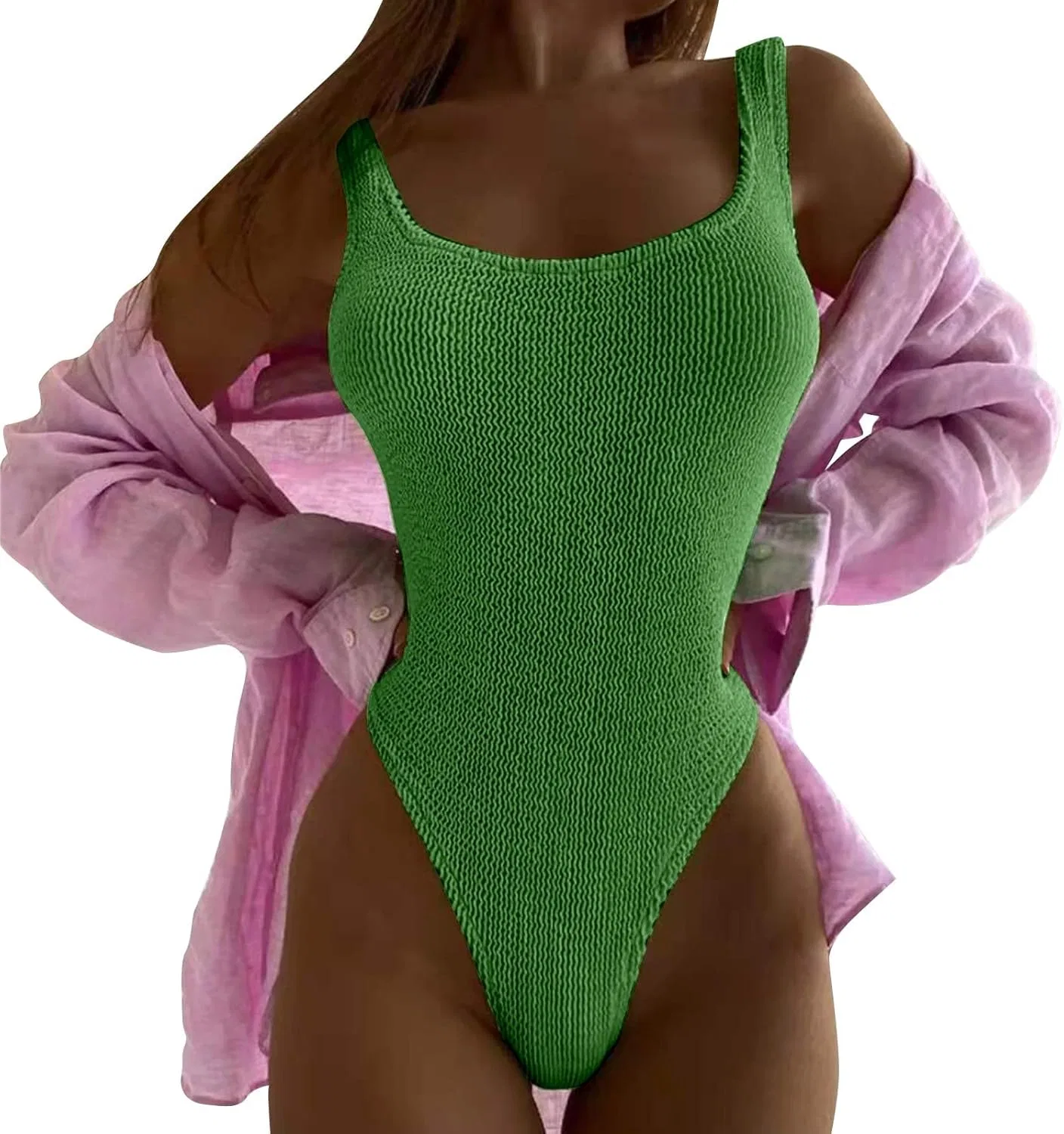 Женский слитный купальник с завышенной талией модели Wrap Tie Back, Army Green