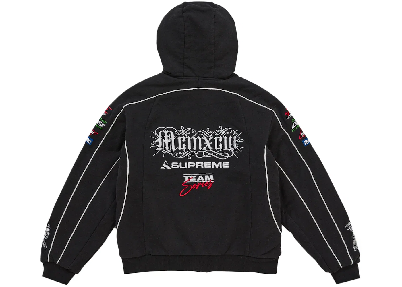 Мужская толстовка на молнии с вышивкой Racing Lined Zip Up Hooded Supreme, черный — фото 3