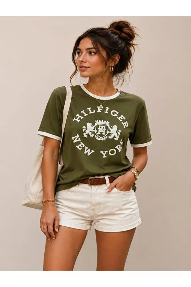 Женская футболка хлопковая с коротким рукавом Tommy Hilfiger, Green