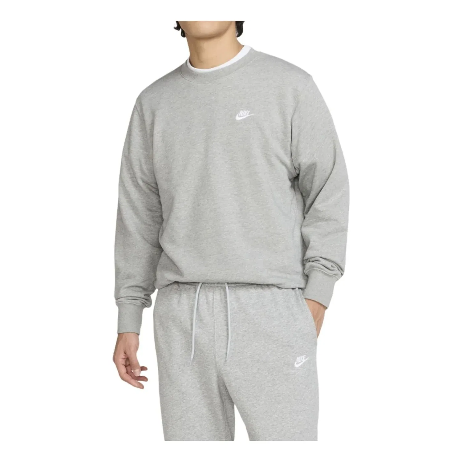 Мужская футболка Club French Terry Crew 'Dark Grey Heather Light Smoke Grey White' Nike, Dark Grey Heather/Light Smoke Grey/White — фото 2
