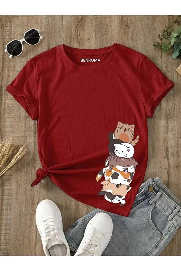 Детская футболка с принтом Cat Printed Benroma, Red