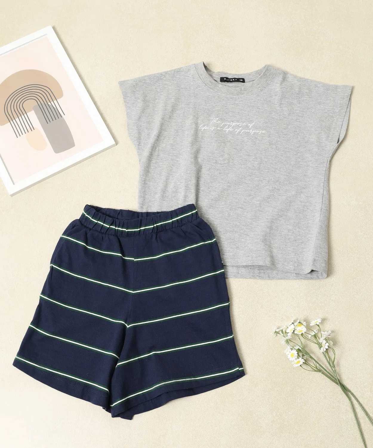 Детский комплект из футболки и шорт с принтом, модель Border Set Up FUNALIVE, Heather Grey