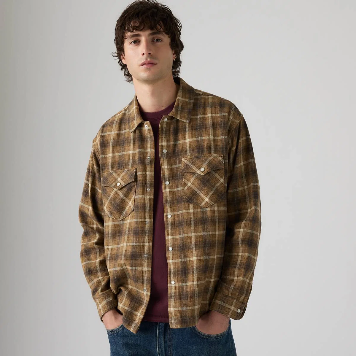 Классическая фланелевая рубашка свободного кроя в западном стиле Levi's, Ryder Plaid Foxtrot - White