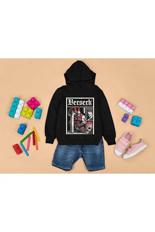 Детская толстовка для девочек с принтом Berserk Anime Printed Hood Without Pouch 3 Threads Magors, Black