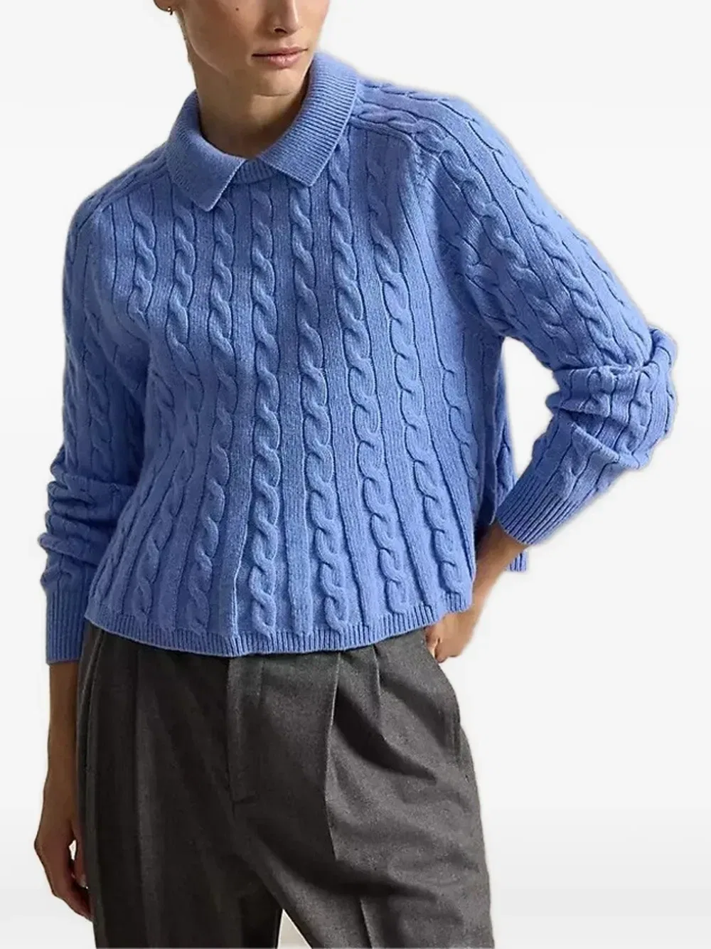 Вязаный джемпер из шерсти и кашемира с баской от Polo Ralph Lauren, синий