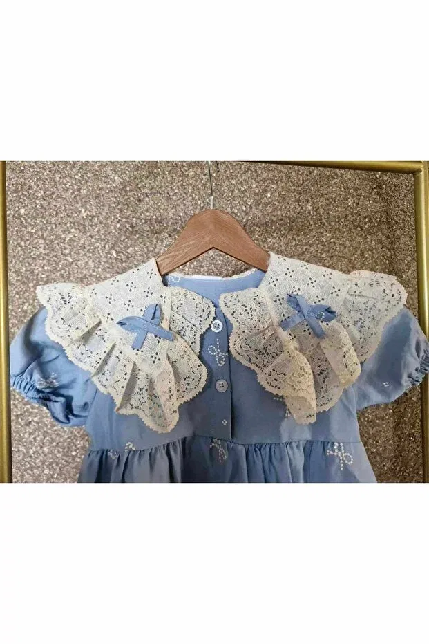 Детское платье для девочек с вышивкой Butterfly embroidery girl dress Bloom Kids Store, Blue