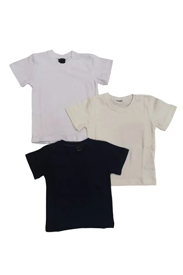 Детский комплект футболок с коротким рукавом Basic Özdemirli Bebe, White-Cream-Blue — фото 3