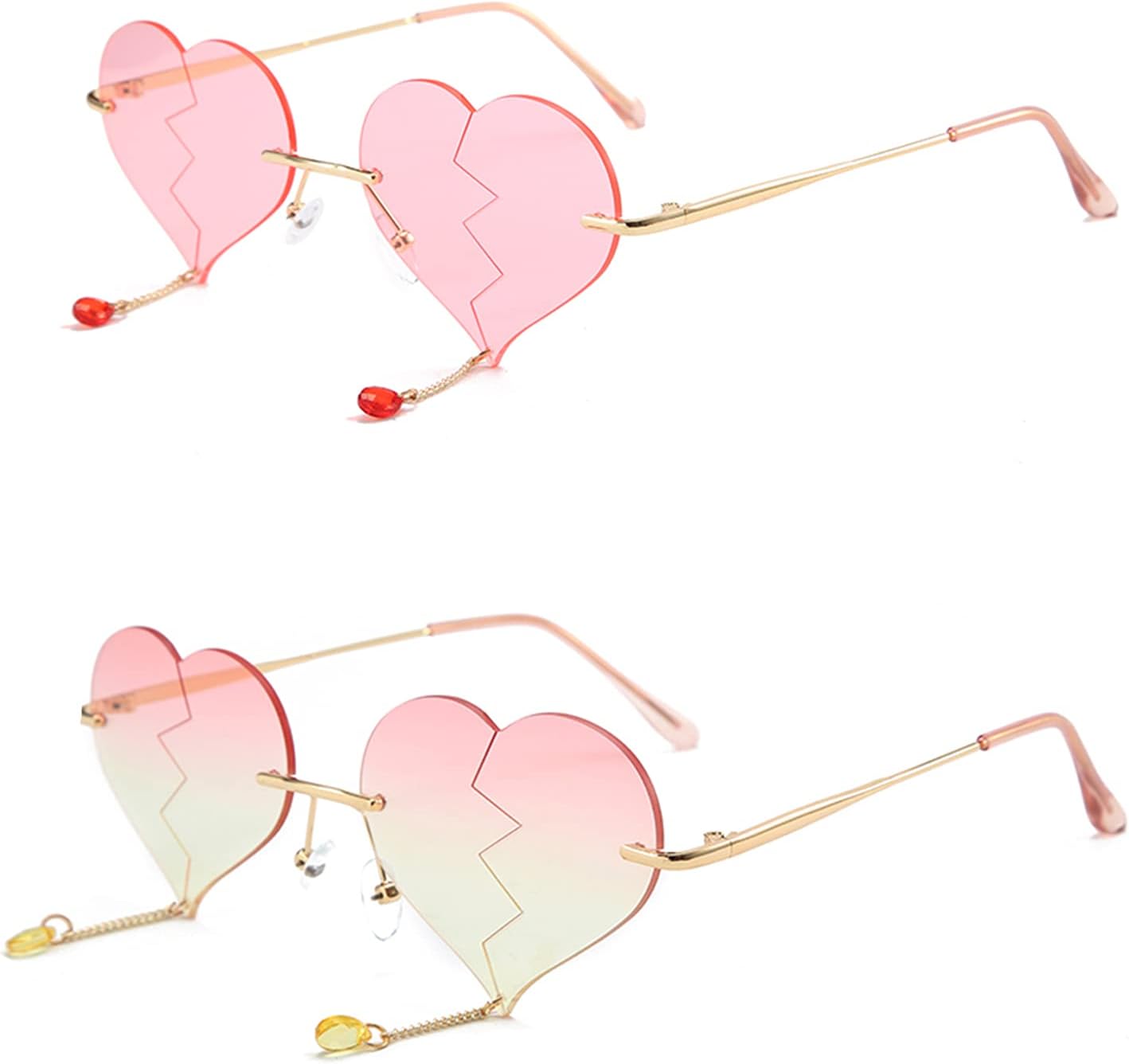 

COTIA/Модные безободковые солнцезащитные очки для женщин 2020 года, ретро-стиль, сердечко, кисточка, панк-стик, мужские безободковые солнцезащитные очки UV400, Pink&pink Yellow