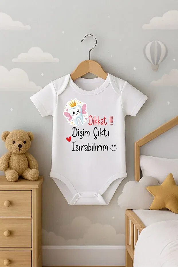 Детское боди для новорожденных с коротким рукавом My tooth came out written Bebe Wini, Ecru