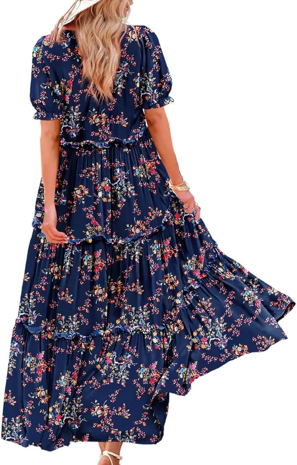 Женское летнее платье с пышными рукавами Holiday style dress, Dark Blue Flowers