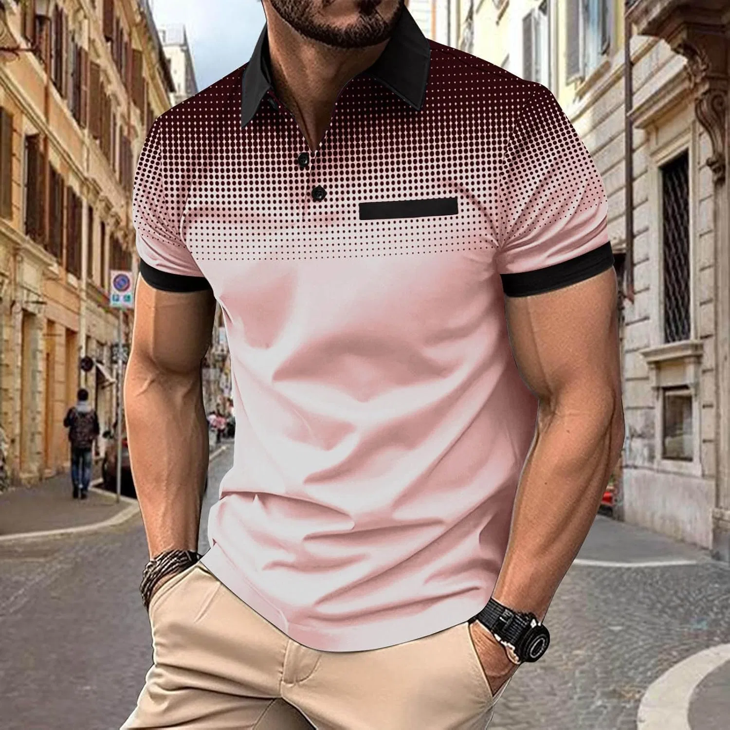 Мужская спортивная футболка поло Golf Polo Shirts, Pink — фото 2