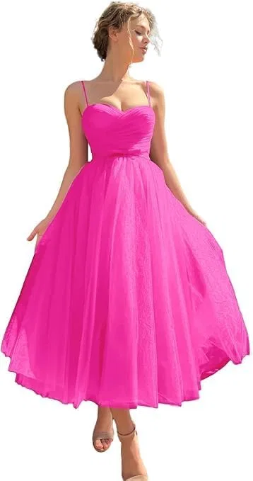 Женское A-силуэта платье миди на бретелях Hot Pink