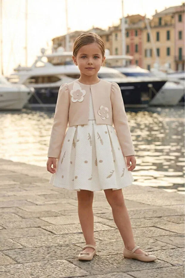 Детское платье для девочек с цветочной вышивкой Pamina, Beige