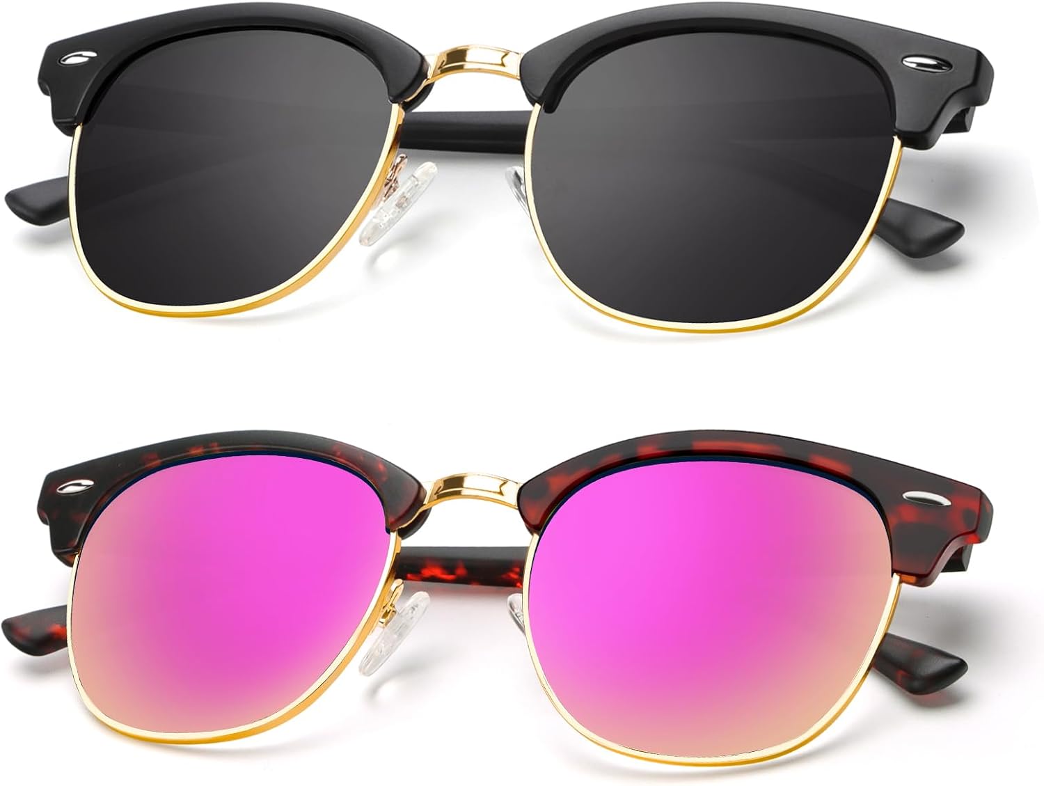 

Поляризованные солнцезащитные очки KALIYADI для мужчин и женщин, полуободковая оправа, солнцезащитные очки для вождения, блокирующие УФ-излучение, A27-(2 Pack) Matte Black | Black | Gold Rim / Matte Tortoise | Pink | Gold Rim