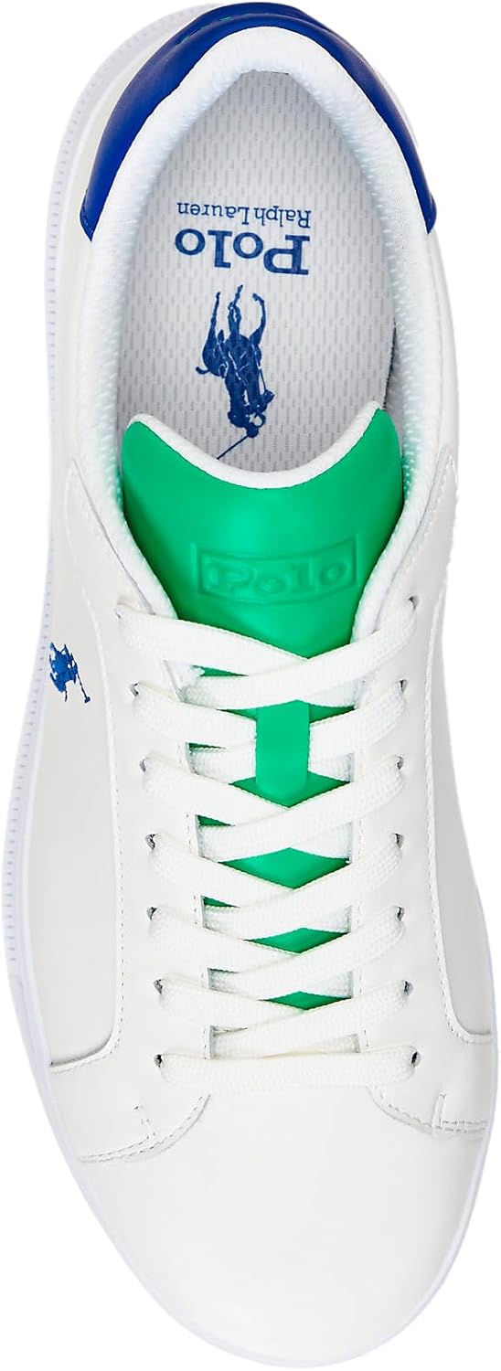 POLO RALPH LAUREN мужские кожаные кроссовки Heritage Court II, White/Green/Royal — фото 3