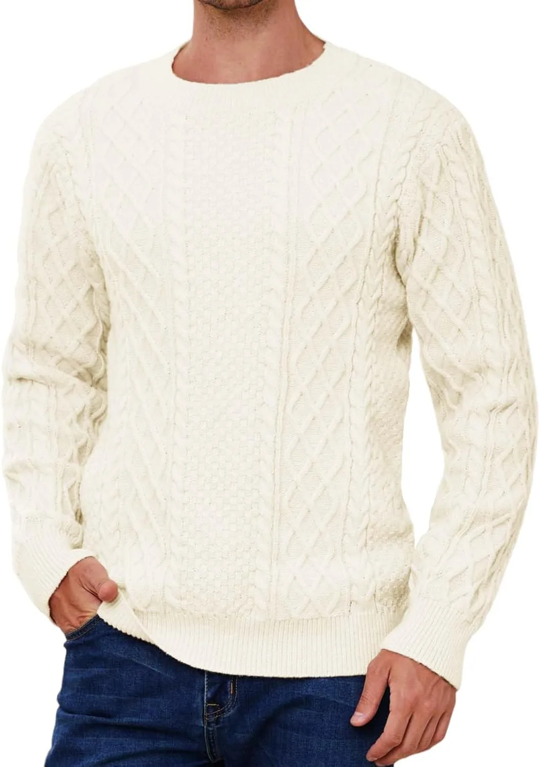 

Мужской свитер ирландской вязки с кабельным узором Vinsekep