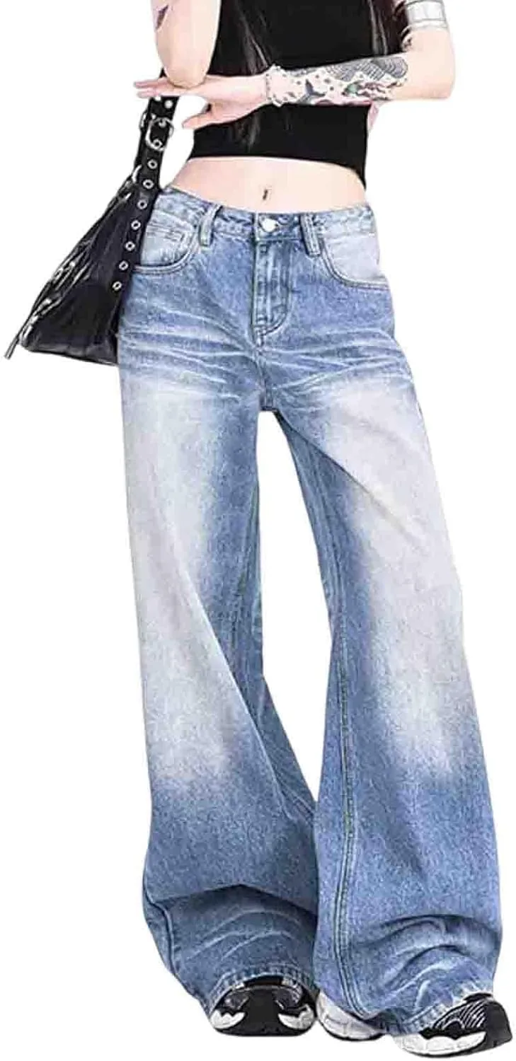 

Женские брюки в готическом стиле, винтажные джинсы с высокой талией MEOKIM