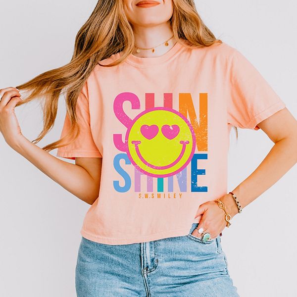 

SWSmiley sunshine neon - женский бокси кроп топ с принтом Simply Sage Market, Peachy