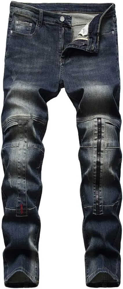 

Мужские джинсы Patchwork Vintage Stretch Straight Denim Plus Size SIDUFHAOPKLL