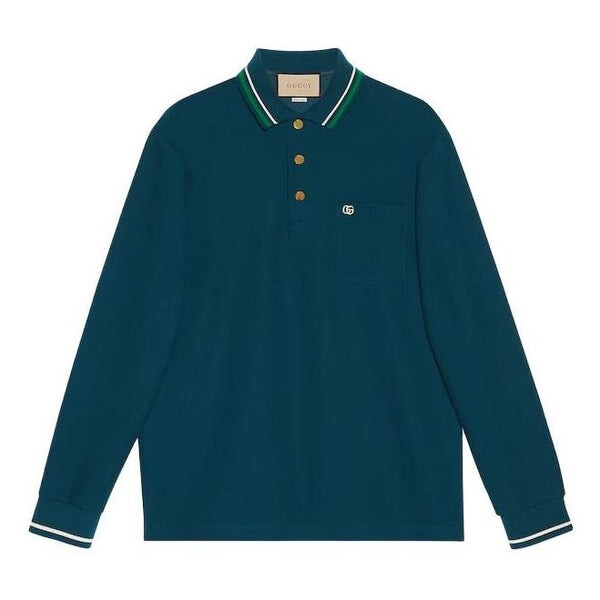 

Рубашка поло wool cotton jersey long sleeve polo shirt 'dark blue' Gucci, синий