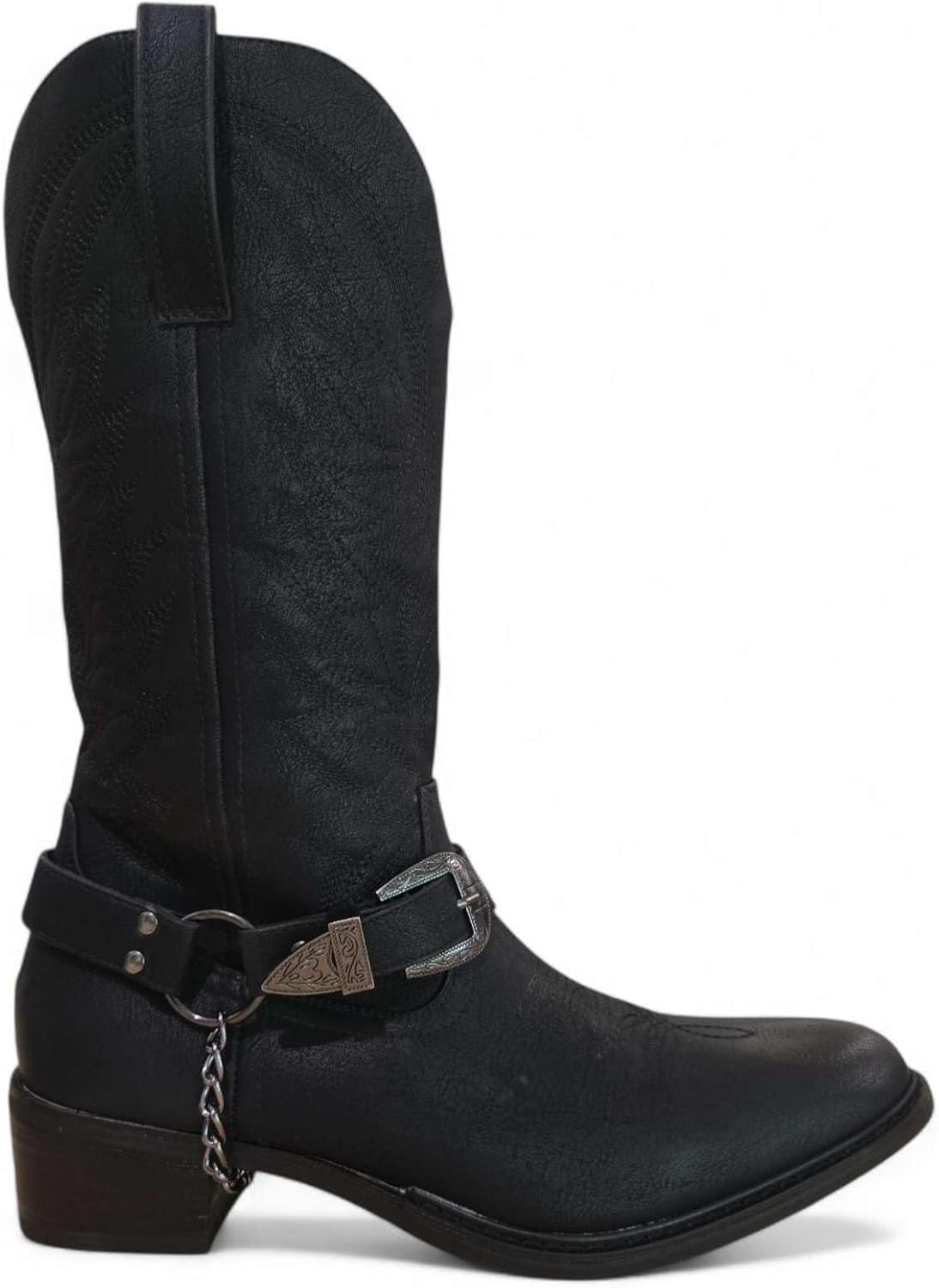 

Мужские ковбойские ботинки Jazame в западном стиле, высокие до щиколотки, для мотоциклетной езды, с заостренным носком, мотоциклетные повседневные ботинки, пряжка на ремне, декоративная цепочка под искусственную кожу змеи, черный