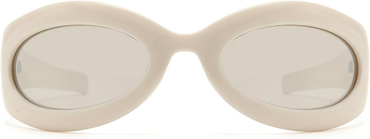 

Винтажные овальные солнцезащитные очки «кошачий глаз» в стиле Y2K для женщин и мужчин, роскошные панк-очки с обтекаемой формой, защита от УФ-излучения UV400, спортивные очки унисекс N48 mincl, White Silver