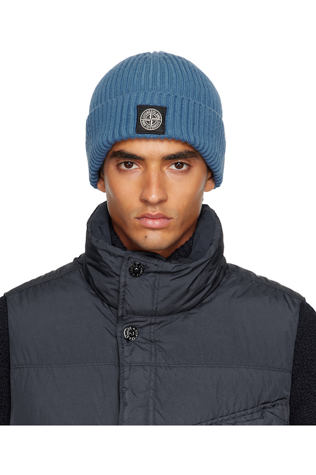 

Stone Island Синяя шапка-бини n100002 с полной ребристой отделкой