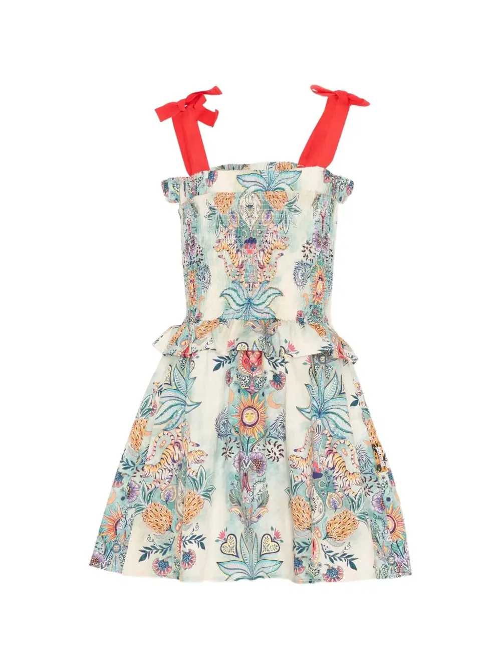 Мини-платье с цветочным принтом и оборками Just Cavalli Kids, бежевый