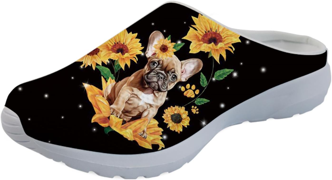 

Forchrinse Hawaiian Palm Tree Watercolor Sky Beach Женские слипоны-мюли Мужские прогулочные кроссовки Садовые сабо Домашние туфли Легкие, Sunflower Pug