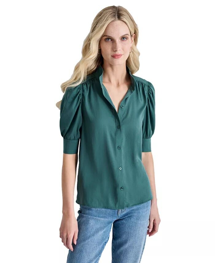 

Женская рубашка с воротником-стойкой и пышными рукавами DKNY Jeans, зеленый