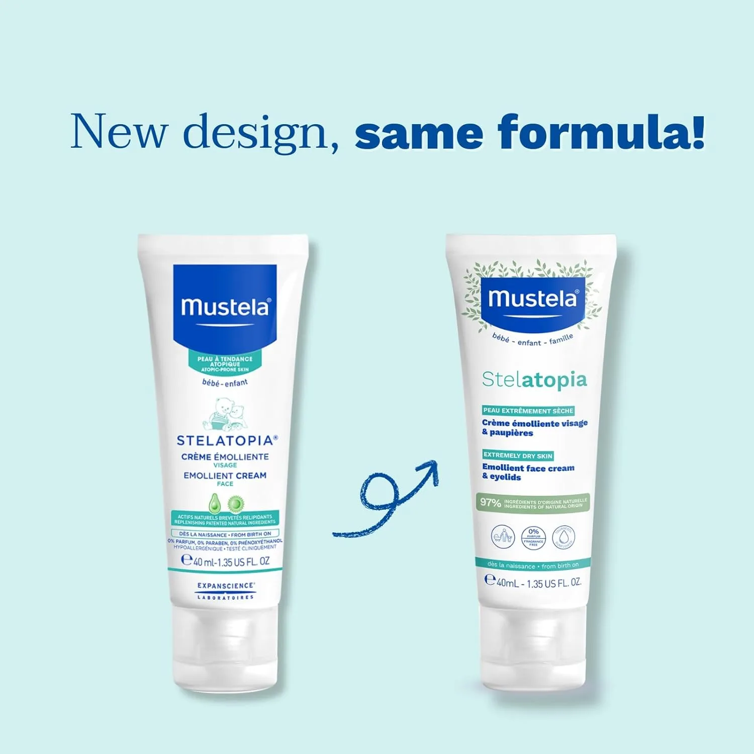 Детский увлажняющий крем для лица Mustela Stelatopia для кожи, склонной к экземе, с натуральным маслом авокадо и подсолнечника, без отдушек, 1,35 жидких унции (1 упаковка) 39,9 мл (2 шт.) — фото 2