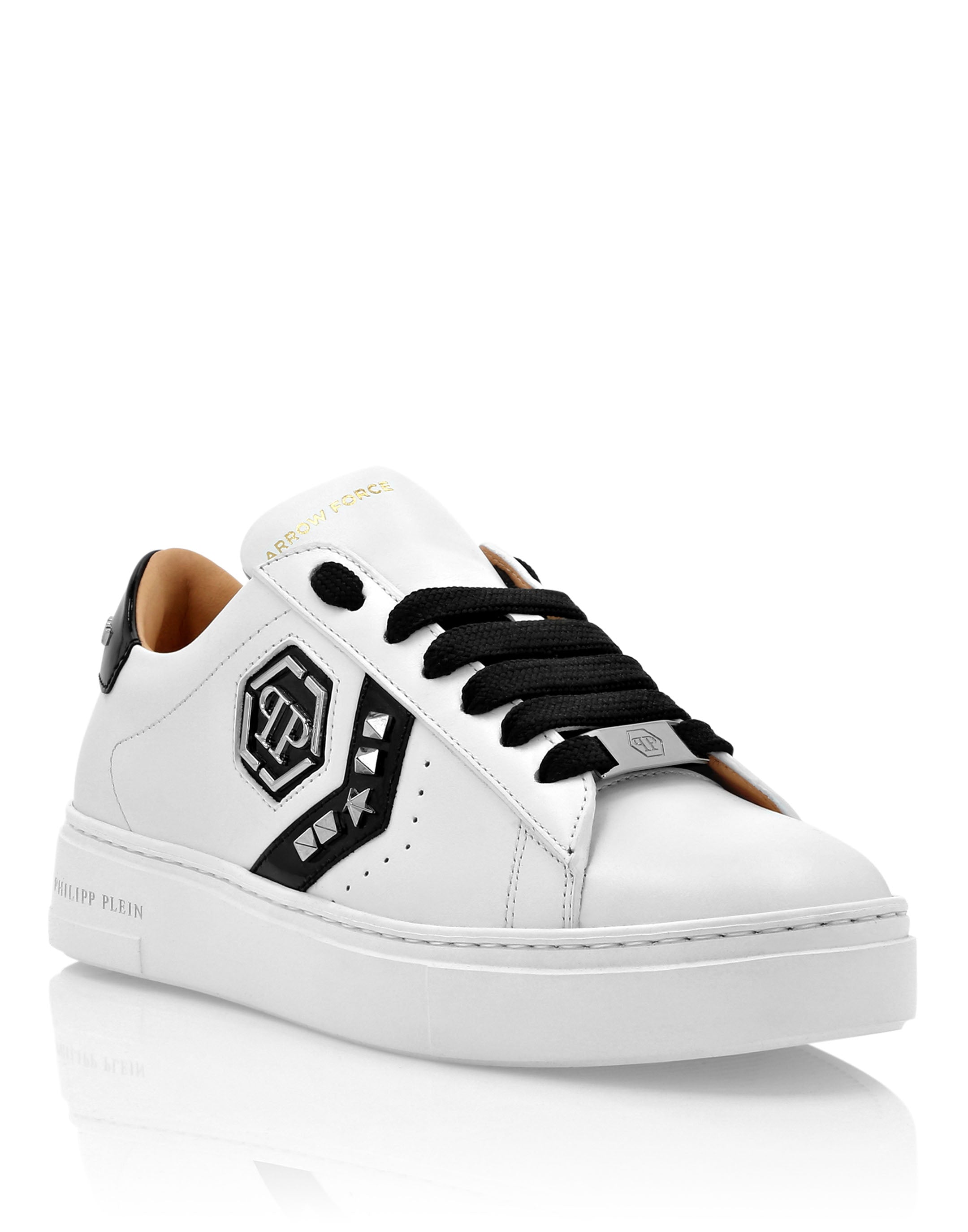 Кроссовки Lo-Top Leather Arrow Force Studs с шипами PHILIPP PLEIN, белый/черный
