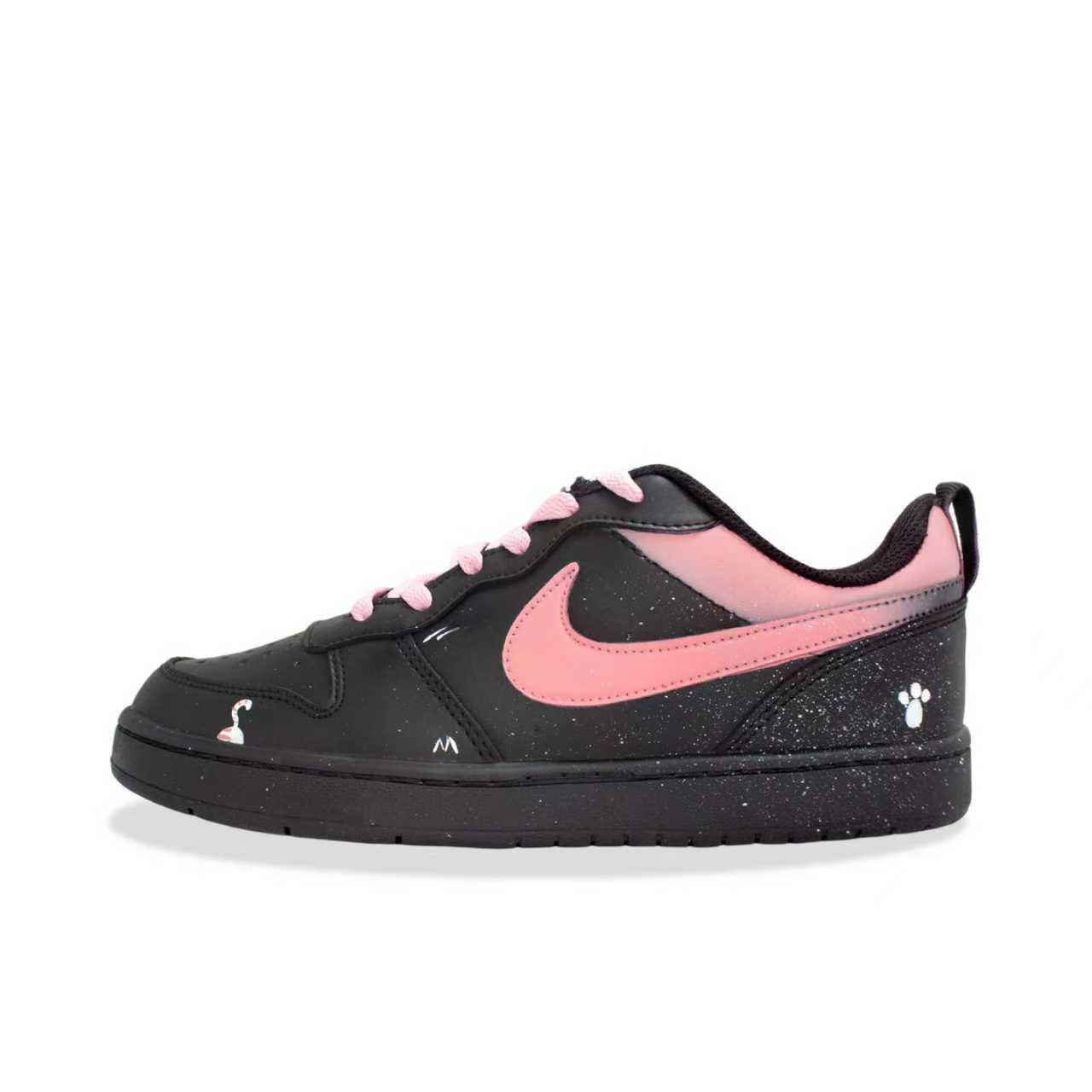 

Nike Кроссовки для скейтбординга Court Borough Black Powder Cat Trail Slip Resistant низкие детские черные розовые