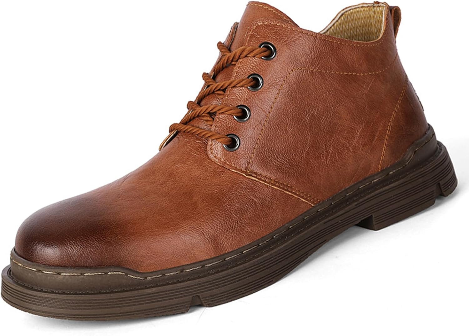 

Мужские кожаные повседневные ботинки Galonfulty с шнуровкой до щиколотки, модный круглый носок, водонепроницаемые оксфорды-чикка, удобный массивный низкий каблук, нескользящие ботинки средней высоты для бизнеса и повседневной носки, коричневый