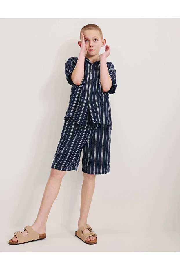 Детская рубашка для мальчиков с коротким рукавом Marks & Spencer, Navy Blue — фото 2