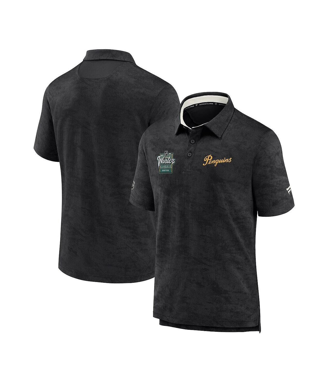 

Мужская фирменная черная рубашка-поло pittsburgh penguins 2023 nhl winter classic authentic pro polo Fanatics, черный