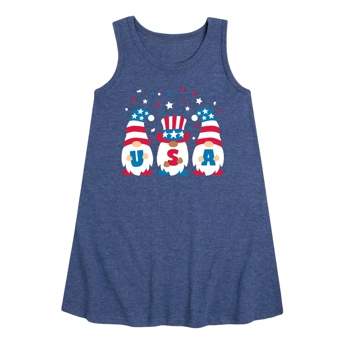 Детское платье-трапеция без рукавов USA Gnomes Celebrate Instant Message, Heather Navy