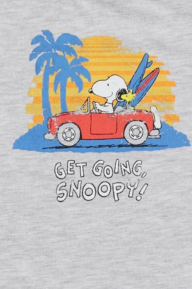 Детская футболка для мальчиков с принтом Snoopy Printed Cotton Peanuts, Gray Melange — фото 2