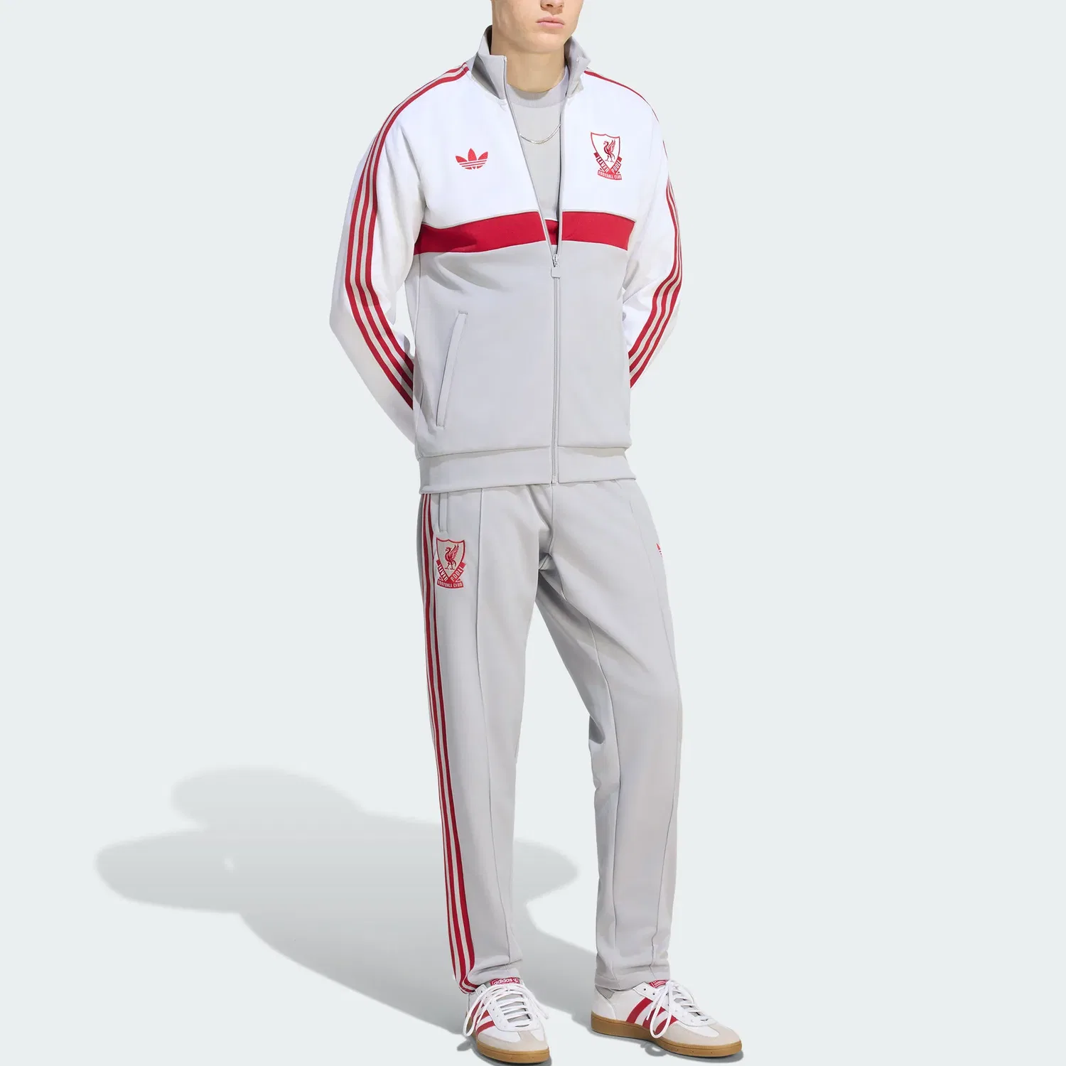 Мужская куртка белая с серым Adidas Originals, White Light Gray — фото 3