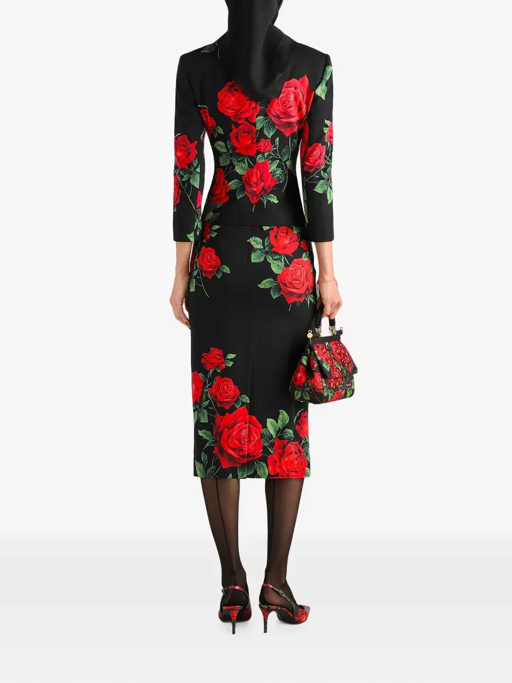 Юбка-карандаш миди с цветочным принтом Dolce & Gabbana, черный — фото 3