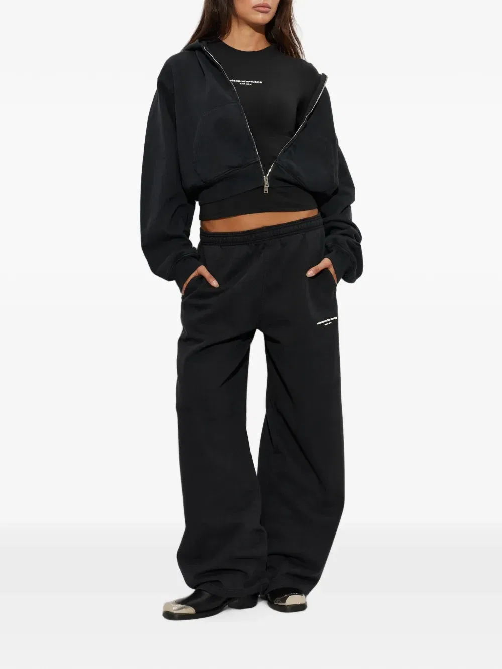 Толстовка на молнии с логотипом Alexander Wang, черный — фото 2