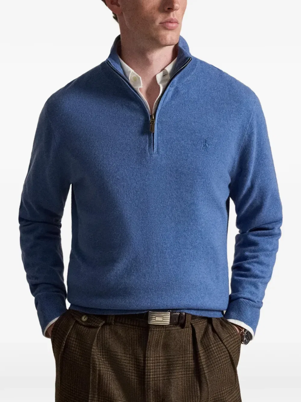 Свитер с воротником на молнии и вышивкой Polo Ralph Lauren, синий — фото 3