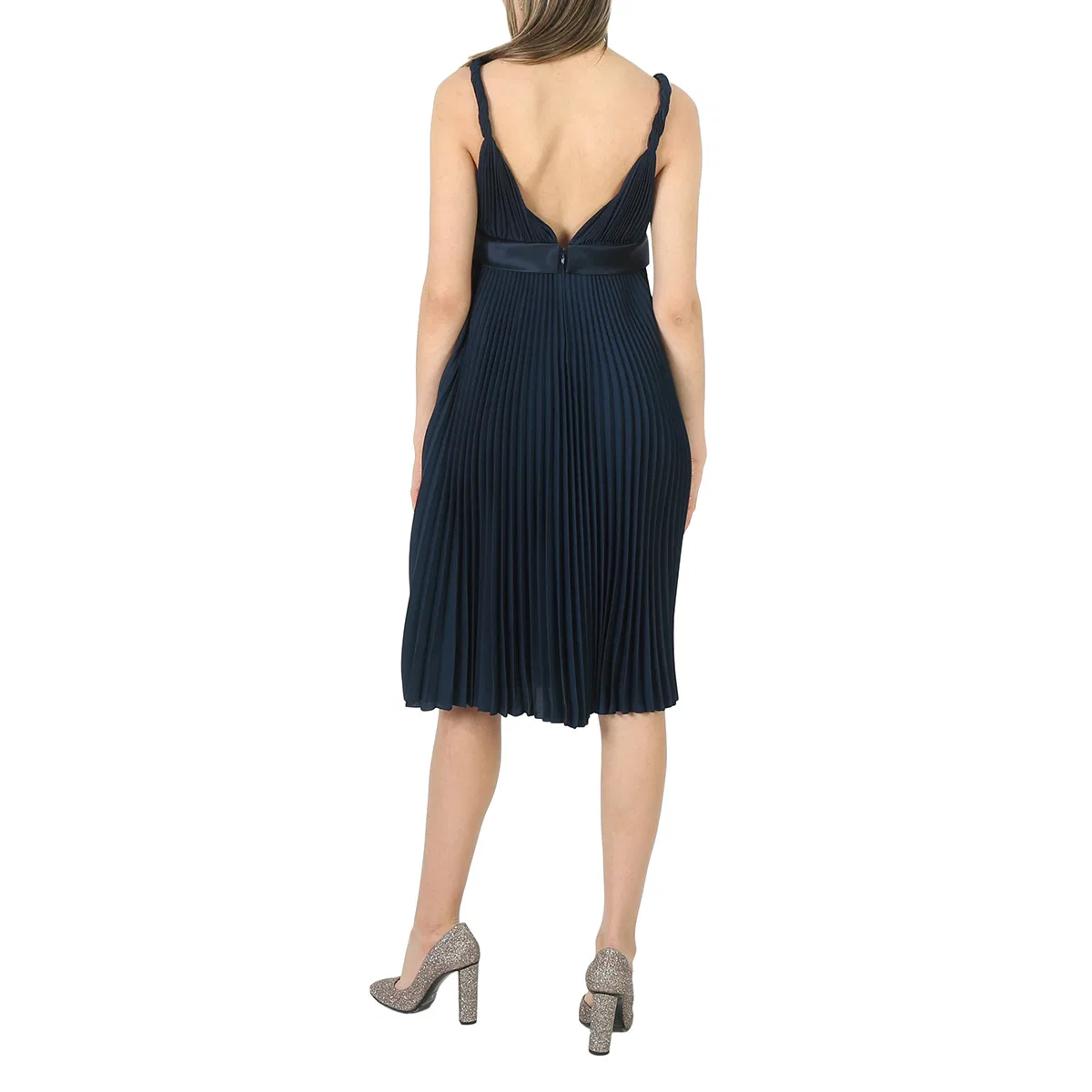 Платье-трапеция с плиссе Burberry Ladies Ink Blue Empire-Line Pleated Dress, Ink Blue — фото 4