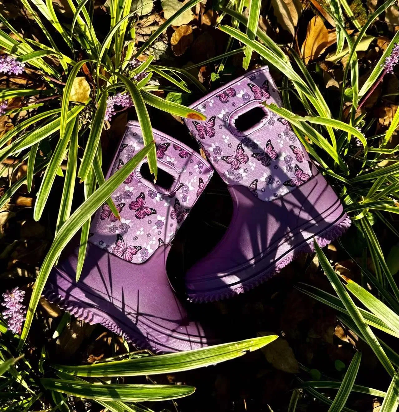 Детские дождевые сапоги для девочек с принтом HugRain, Butterfly Purple — фото 3