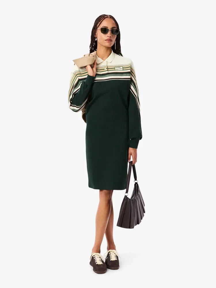 Платье поло Lacoste MIF Betwing, с длинным рукавом, зеленое — фото 4