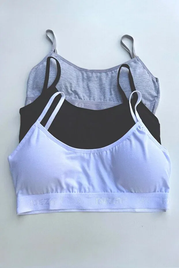 Детское для девочек бюстье-топ с принтом 3-Piece girl's rope strap training bra with pad bustier Dondeza, Black-White-Gray