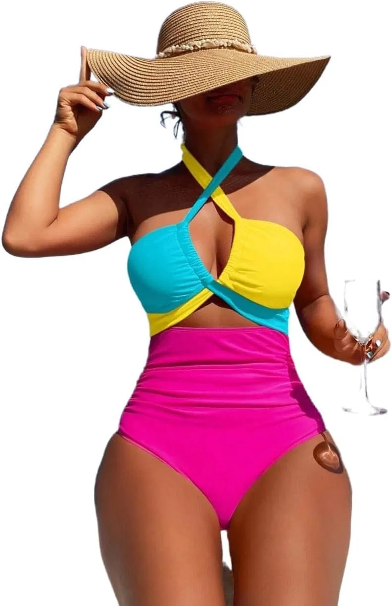 Женский цельный купальник с открытой спиной и высокой растяжимостью, Monokini, Multicolor