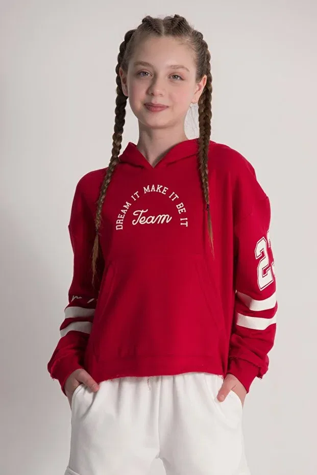 Детское худи для девочек хлопковое с принтом Dmb Boys & Girls, Red