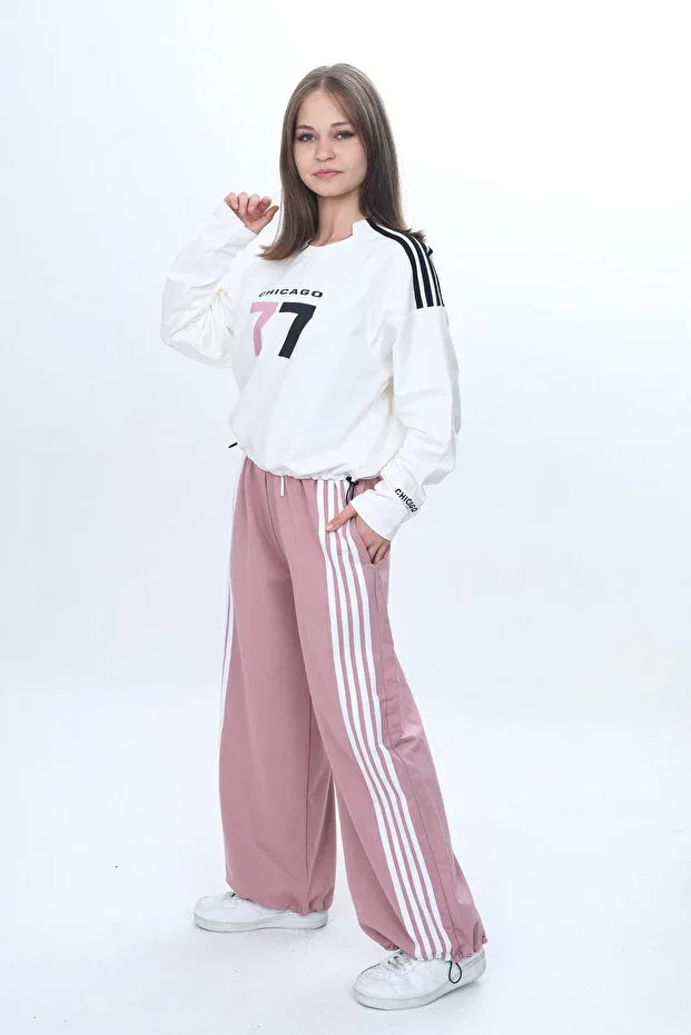 Детский спортивный костюм для девочек хлопковый Oversized Piece Eşt-4035-372 Joui Co, Powder-White — фото 3